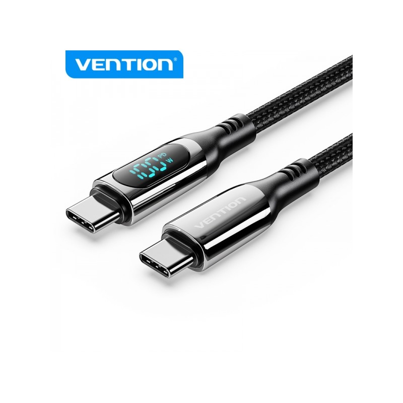 Vention Cavo da USB-C maschio a USB-C maschio - 1.2 m 5A PD100W con display a LED - Nero