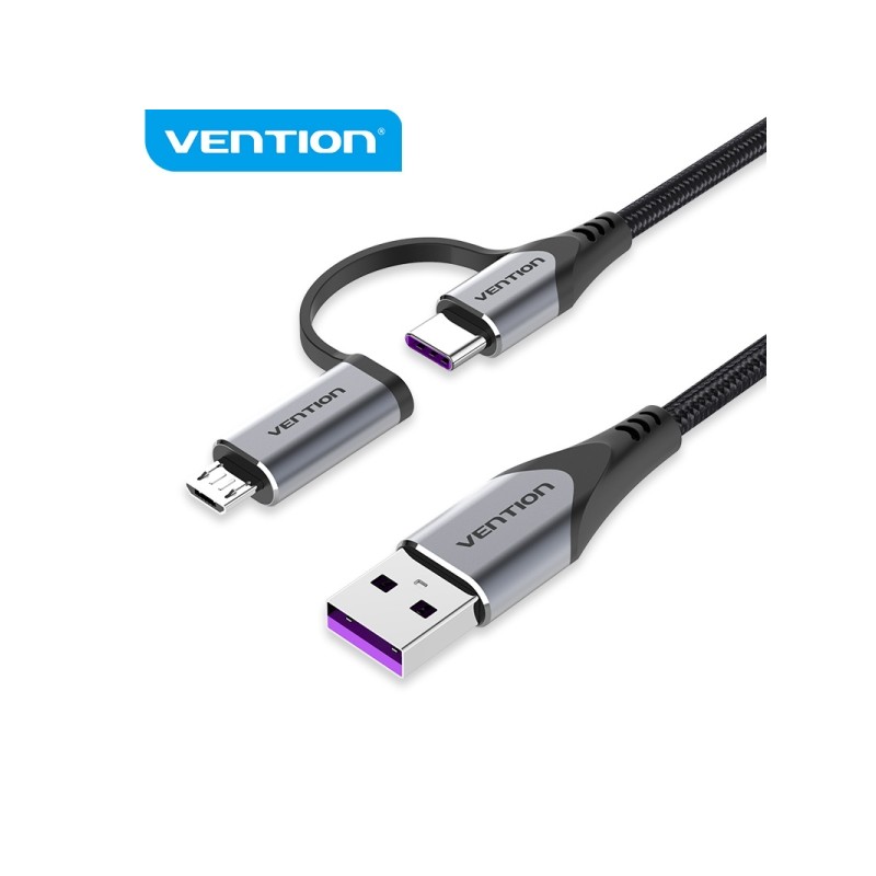 Vention Cavo da USB-A 2.0 a 2-in-1 USB-CeMicro-B a treccia di cotone - 5A - Schermato - 0.48Gbps - Colore grigio