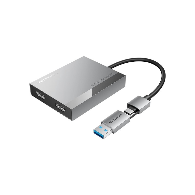 Vention Adattatore da USB Tipo-C/USB-A maschio a 2 x HDMI 2.0 femmina - 4K MST - 0.15 m - Grigio