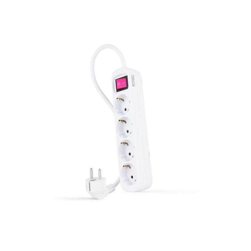 Striscia di protezione Nanocable  con 4 Shucko - Cavo da 1.40 m - Interruttore On/Off - Colore bianco