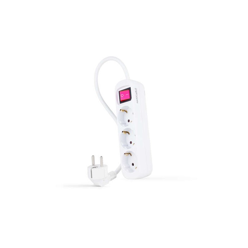 Multipresa Nanocable con interruttore a 3 uscite da 1.4 m - colore bianco