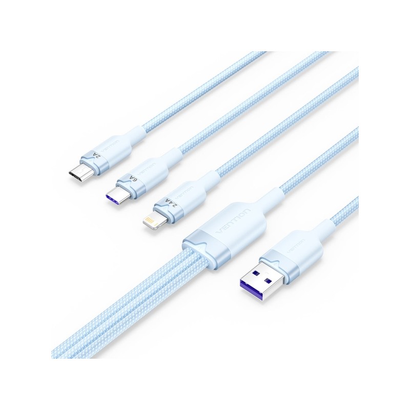 Vention Cavo da USB-A 2.0 a USB-C. Lightning. Micro-B 6A - 1.5 m - Intrecciato - Blu - Colore blu