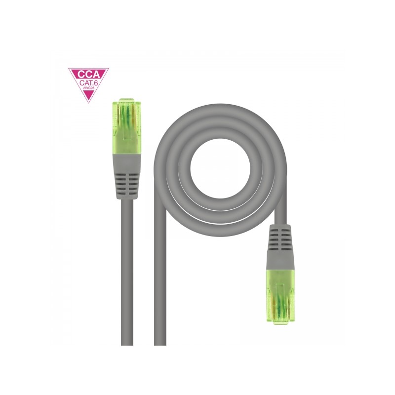 Cavo di rete Nanocable Cat.6 UTP AWG26 CCA Patchcord - Lunghezza 2m - Colore Grigio
