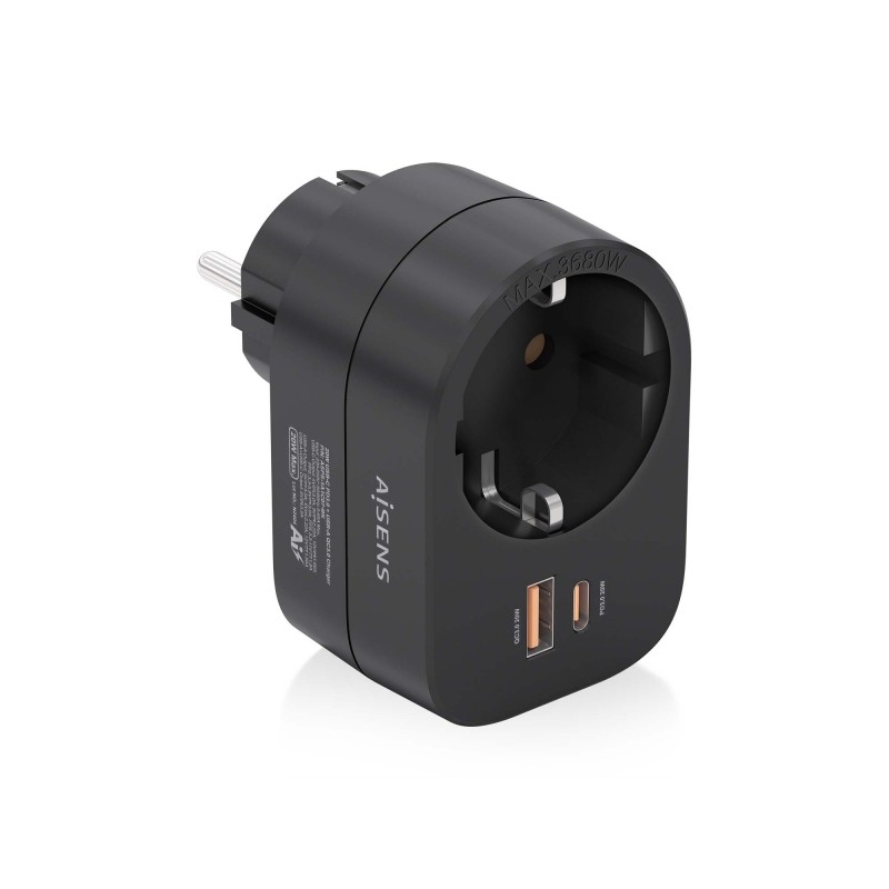 Aisens Striscia di alimentazione a parete multifunzionale con 1 presa + 1xUSB-C 20W PD3.0 - 1xUSB-A 20W QC3.0 - Colore n