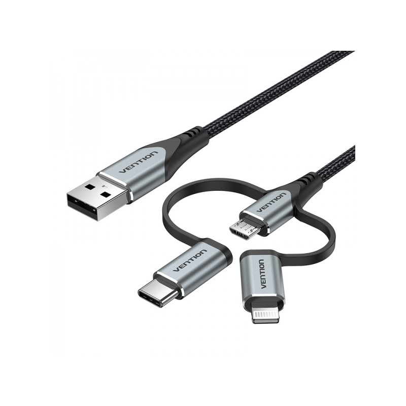 Vention Cavo da USB-A a USB-C/MicroUSB/Lightning maschio - 1 m - Grigio