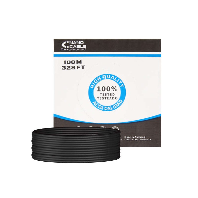 Bobina del cavo di rete rigido impermeabile Nanocable  per esterno RJ45 Cat.6 UTP AWG24 100 m - Colore nero