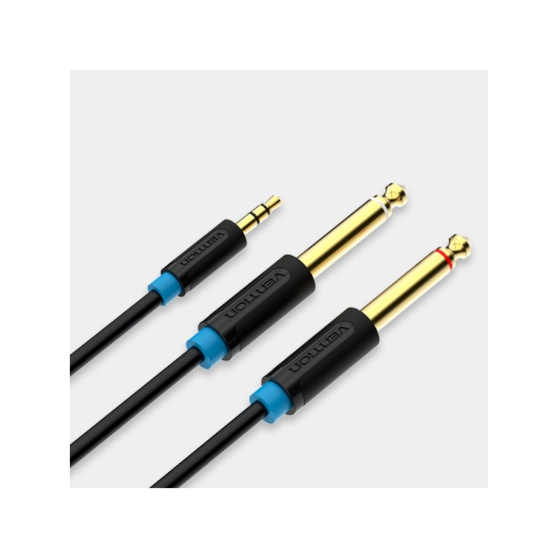 Vention Cavo stereo da Jack 3.5 maschio a 2x Jack 6.5 maschio - 0.5 m - Colore nero