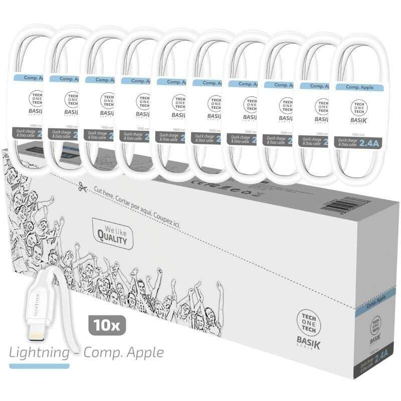 TechOneTech Basik Confezione da 10 Cavi USB Maschio - Lightning Maschio - Lunghezza 1m