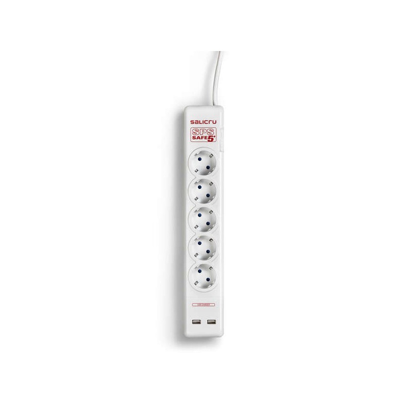 Multipresa Salicru SPS SAFE 5+ Protezioni Elettriche Attive di Ultima Generazione - 5 Prese Schuko - Colore Bianco