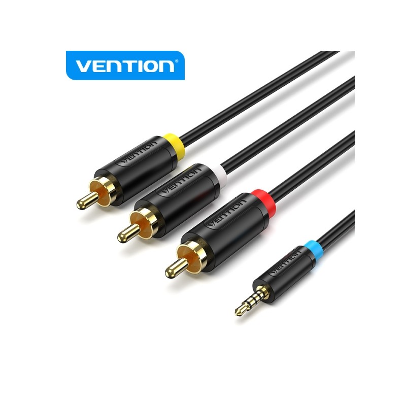 Vention Cavo Jack da 2.5 mm a 3 RCA - Connessione versatile - Compatibile con i televisori più vecchi - Colore nero