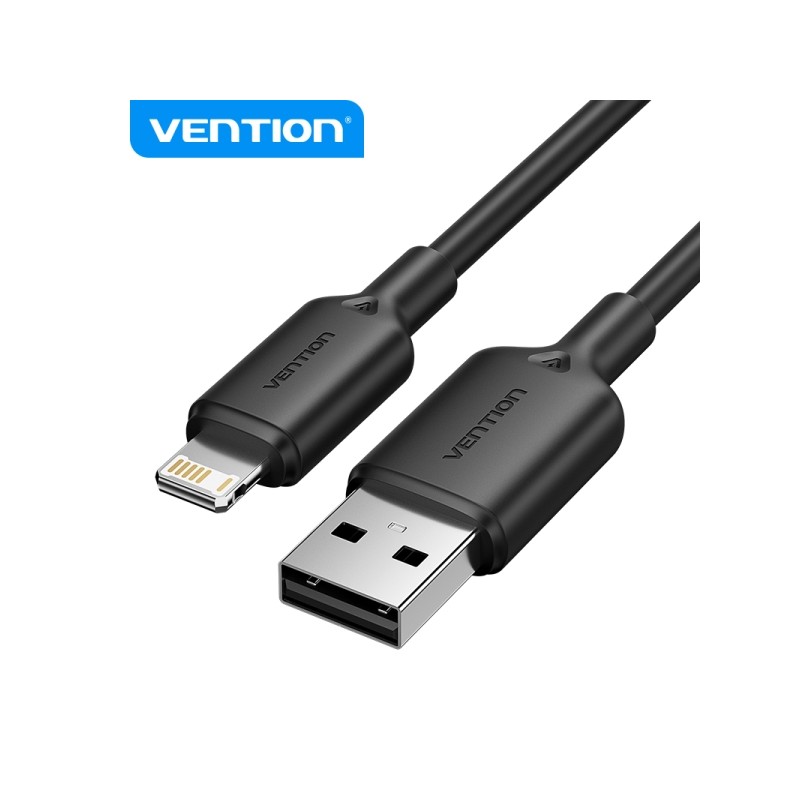 Cavo USB 2.0 Lightning di Vention - Galvanizzato al nichel - Trasmissione 480Mbps - Uscita 2.4A - Nero - Colore nero