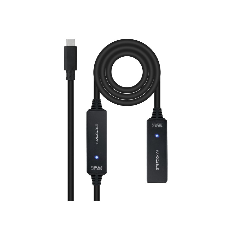 Cavo di prolunga Nanocable da USB-C 3.2 maschio a USB-C 3.2 femmina - 10 metri - Amplificatore - Nero - Colore nero