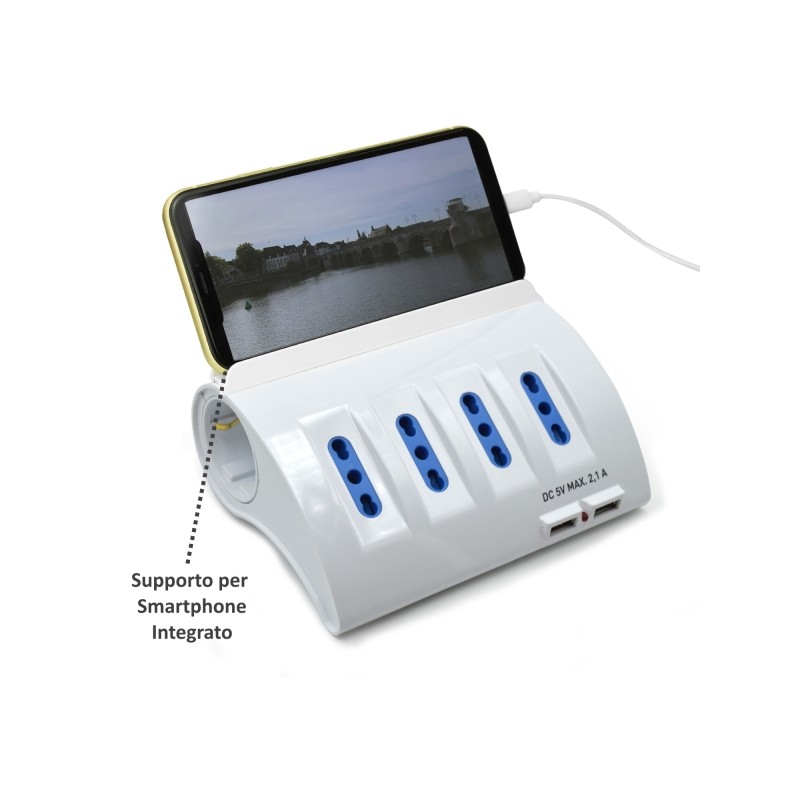 Ewent Power Strip con 6 prese - 4 prese L + 2 prese L/F (Schuko) - 2x USB-A - Childproof - Presa angolare piatta italian