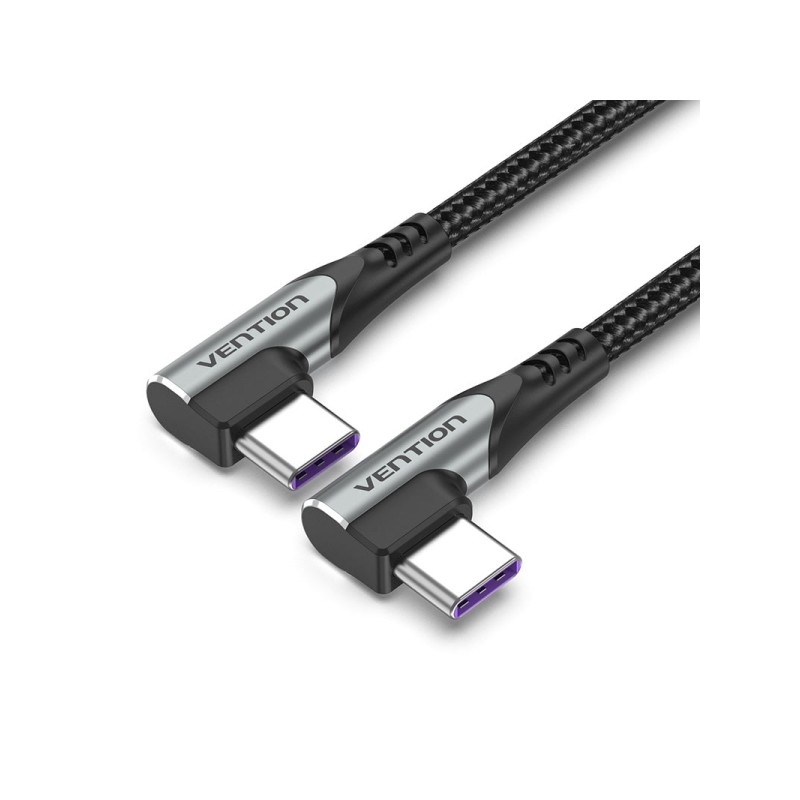Vention Cavo da USB-C 2.0 a USB-C 2.0 5A 100W - 0.5m - Attorcigliato - Angolato su entrambe le estremità - Colore grigi