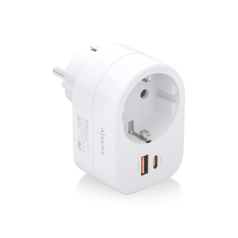 Aisens Striscia di alimentazione a parete multifunzionale con 1 presa + 1xUSB-C 20W PD3.0 - 1xUSB-A 20W QC3.0 - Colore B