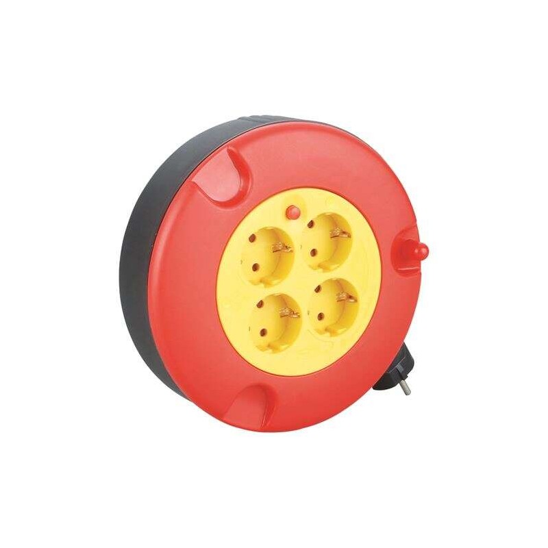 Bobina di prolunga Elbat con protezione termica - 4 Shuko - Carico massimo in bobina 1100 W. srotolata 3200 W - Cavo da 