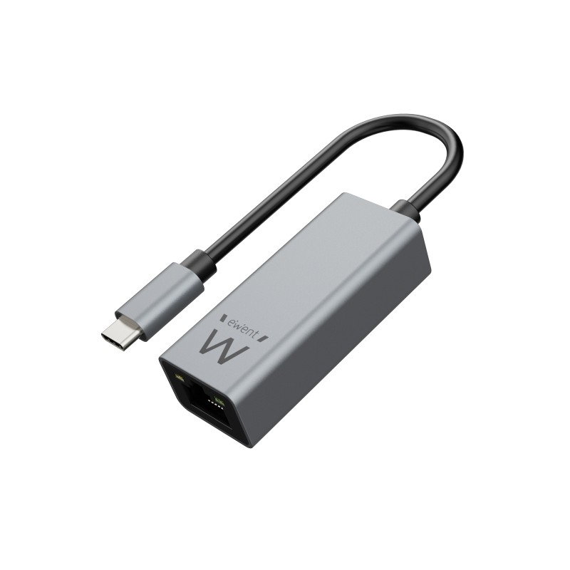 Convertitore adattatore di rete Ewent da RJ45 a USB-C - Gigabit 10/100/1000Mbps - Cavo da 15cm - Colore alluminio