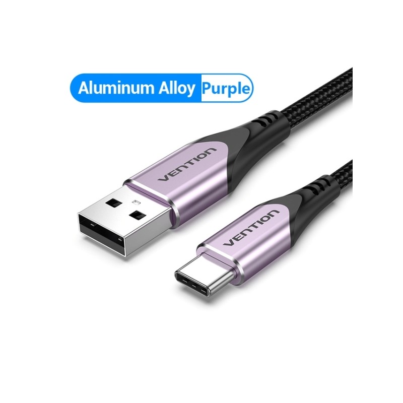 Vention USB-C 2.0 a USB-A 3A 60W - 1 m - Intrecciato - Viola - Colore: viola