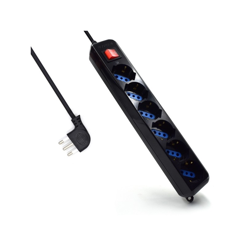 Striscia elettrica Ewent con 6 prese tipo L/F (Schuko) 10/16A - Interruttore On/Off - Protezione da sovratensione - Prot