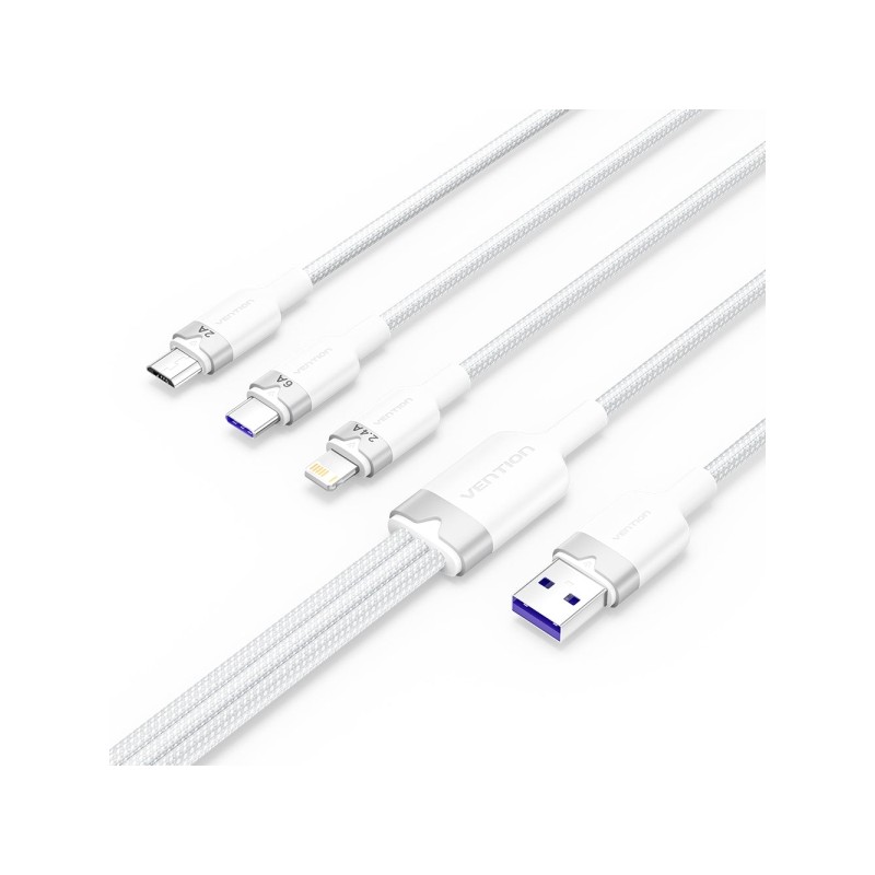 Vention Cavo da USB-A 2.0 a USB-C. Lightning. Micro-B 6A - 1.5 m - intrecciato - Bianco - Cavo da USB-A 2.0 a USB-C. Lig