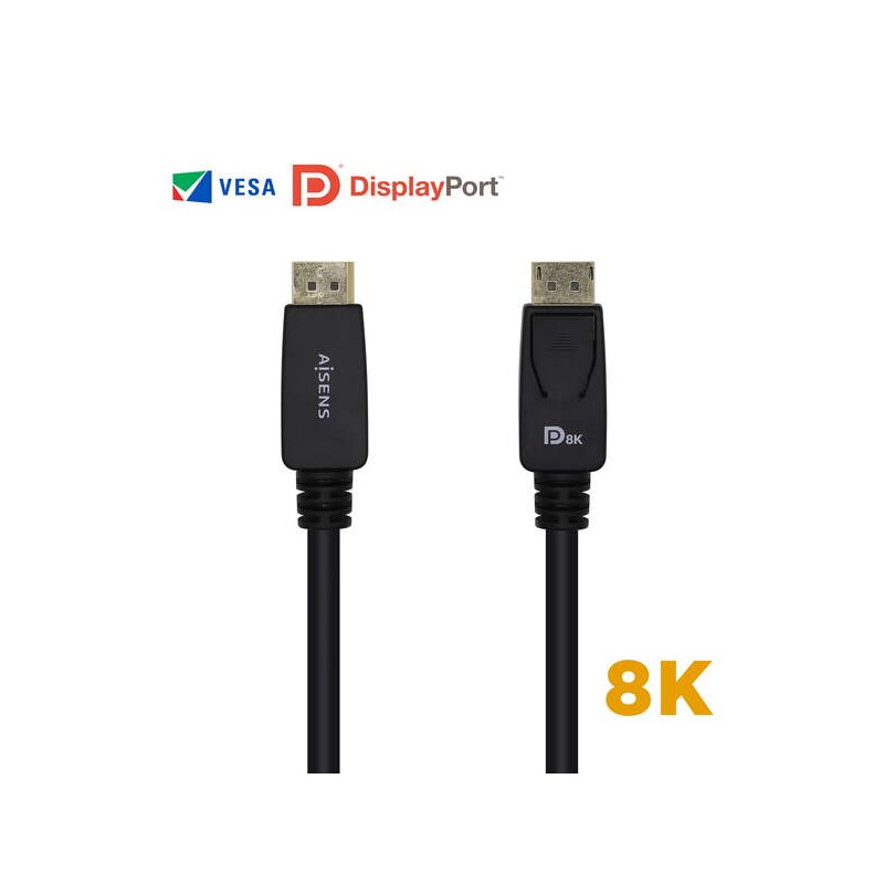 Cavo Displayport certificato Aisens V1.4 8K@60hz - DP/M-DP/M - 3.0 m - Colore nero