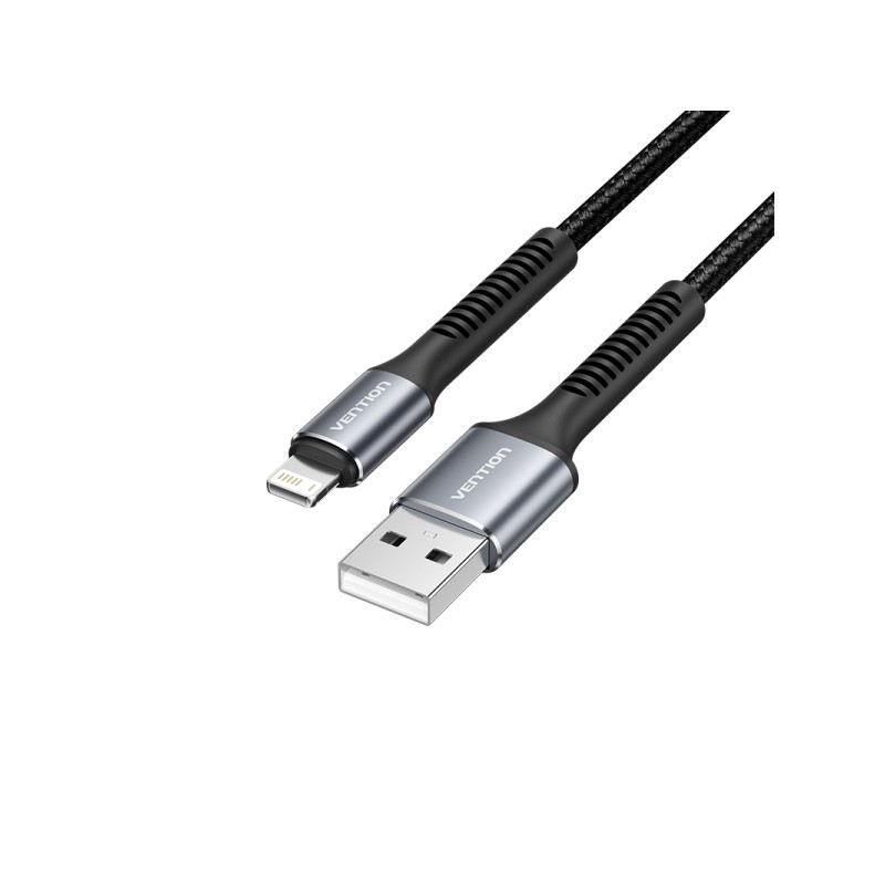 Vention CableTech Cavo dati Lightning-USB-A - Alluminio resistente - Trasmissione 480 Mbps - Potenza 2A. 10W - Colore ne