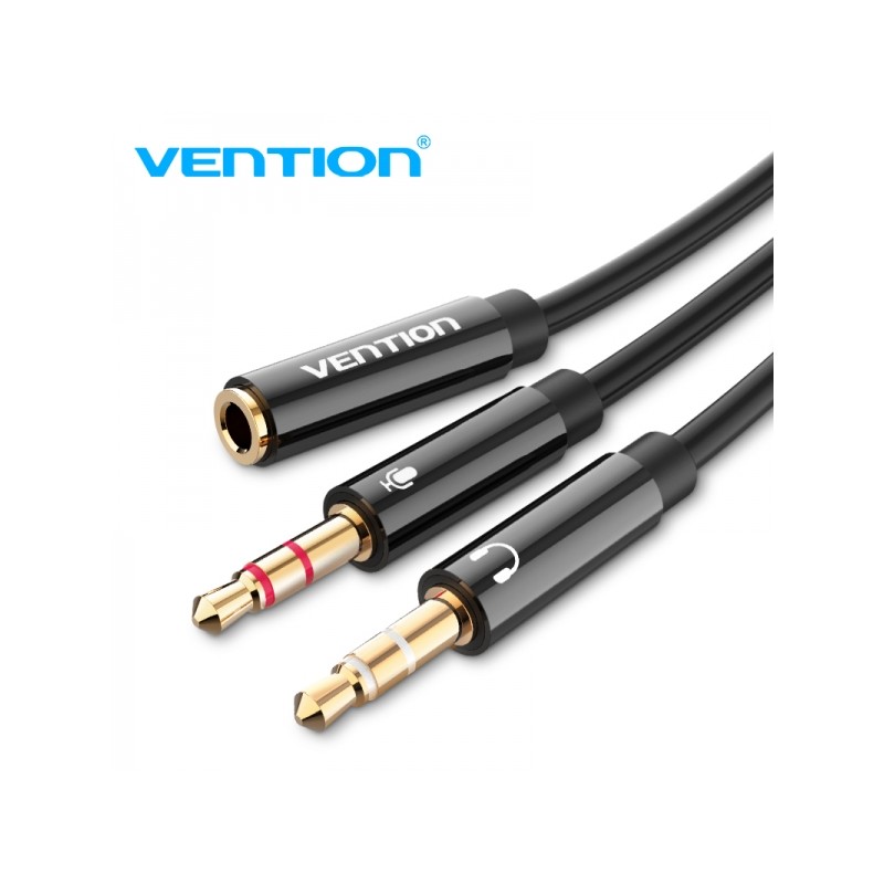 Vention Cavo stereo 2x Jack 3.5 maschio a Jack 3.5 femmina - 0.3 m - Colore nero