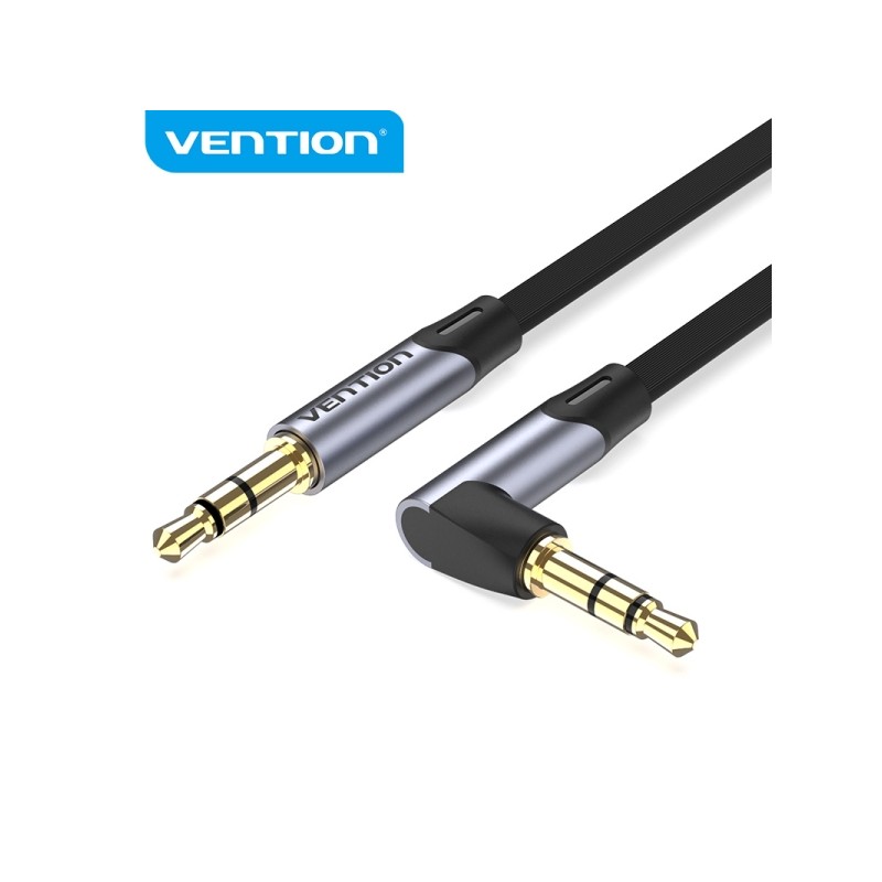 Cavo ausiliario stereo Vention - Angolo di 90° - Placcato oro - Conduttore in rame - Guaina in alluminio - Colore grigi