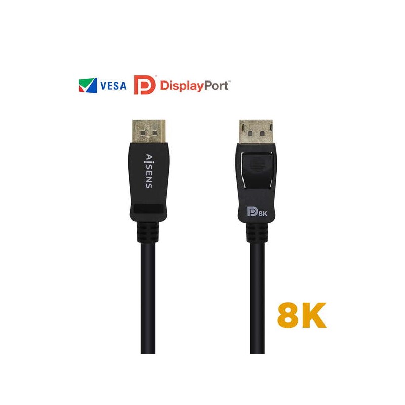 Cavo Displayport certificato Aisens V1.4 8K@60hz - DP/M-DP/M - 1.0 m - Colore nero