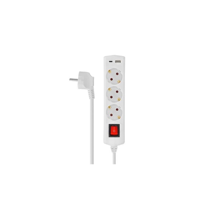 Elbat Base multipla 3 prese con interruttore + USB + Tipo-C - Bianco