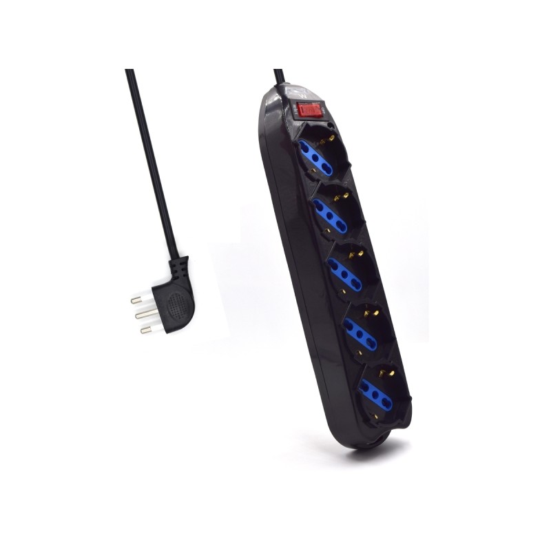 Striscia elettrica Ewent con 5 prese tipo L/F (Schuko) 10/16A - Interruttore On/Off - Presa angolare piatta italiana - C