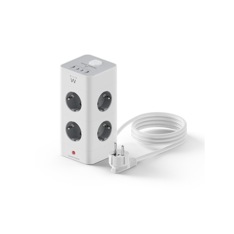 Ewent Striscia di alimentazione con 12 prese da tavolo - 8x Schuko 16A - 2x USB-A - 2x USB-C - Interruttore on/off - Pro