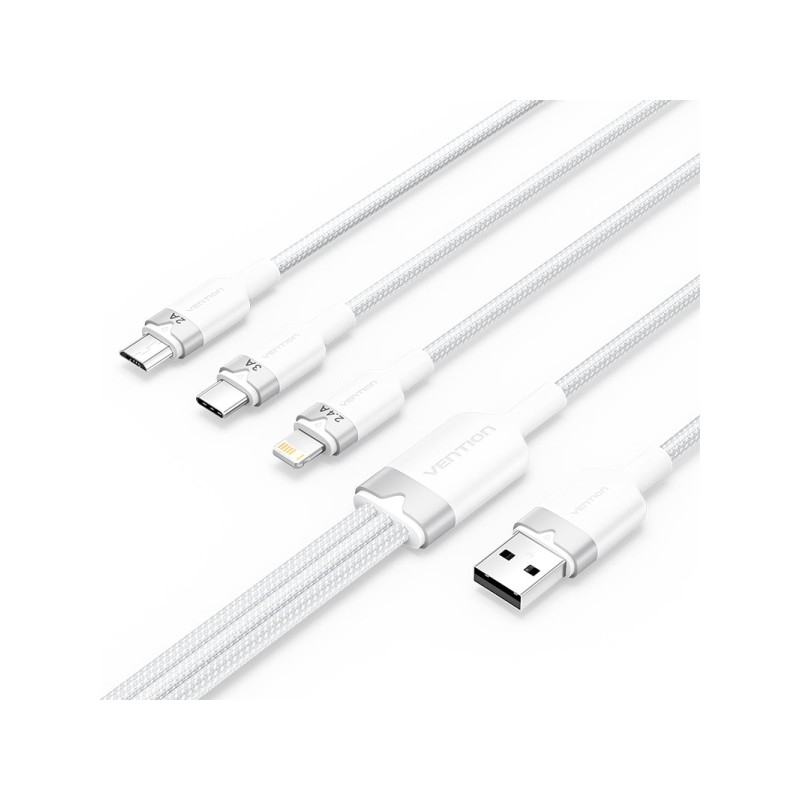 Vention Cavo da USB-A 2.0 a USB-C. Lightning. Micro-B 3A - 1.5 m - intrecciato - Bianco - Cavo da USB-A 2.0 a USB-C. Lig