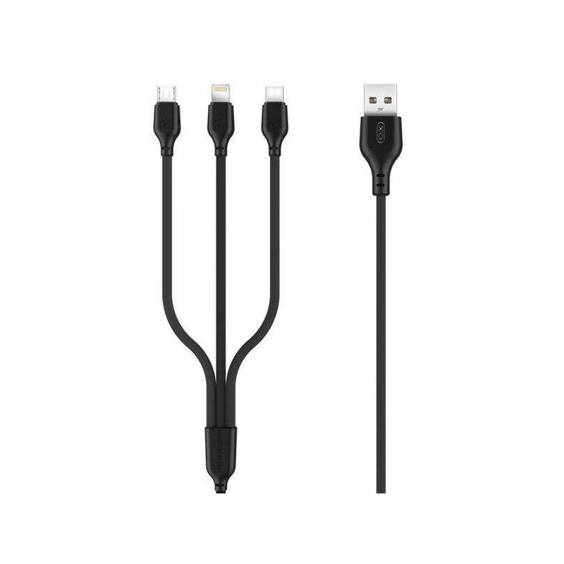 Cavo di ricarica rapida XO 3 in 1 - Micro. Tipo C e Lightning a USB - 1 m - Nero