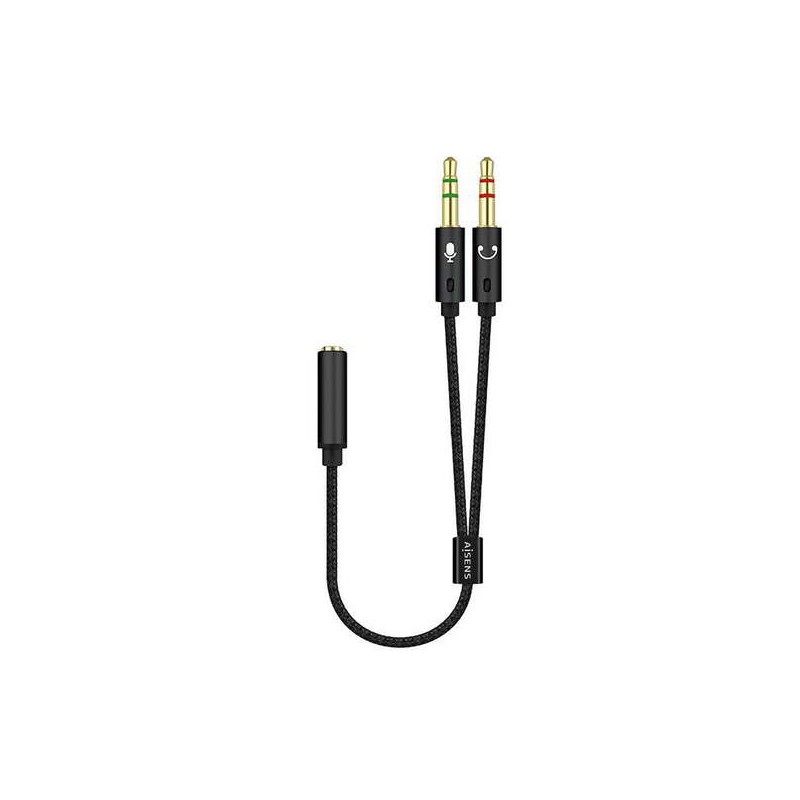 Cavo adattatore audio Aisens JACK 3.5 4 Pin/H-2xJACK 3.5 3 Pin/M - 25 cm - Colore Nero