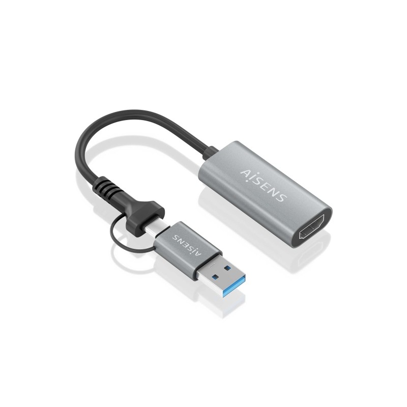 Convertitore in alluminio Aisens da USB-A+USB-C a HDMI 1080P@60HZ - USB-A/M+USB-C/M-HDMI/H - 15cm - Colore grigio