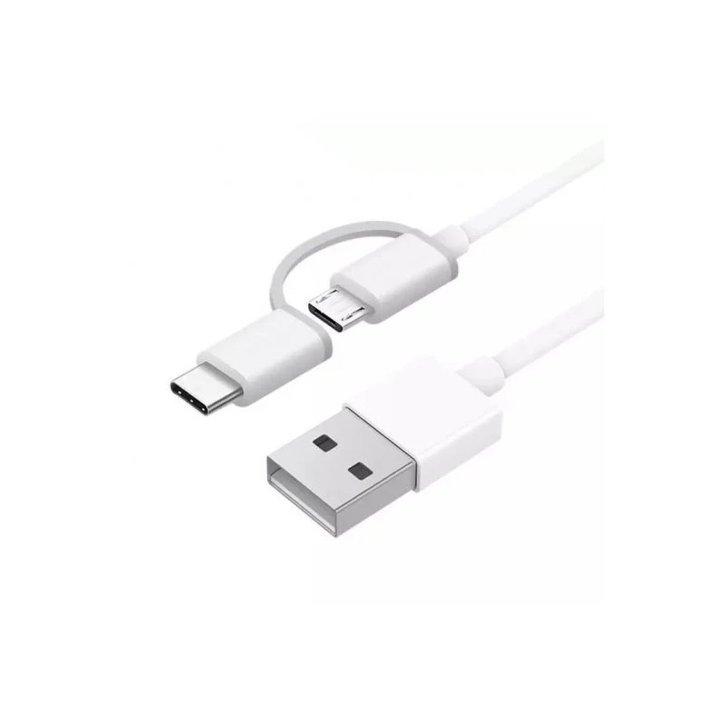 Cavo Xiaomi da USB-A a MicroUSB con adattatore USB-C - Lunghezza 1 m - Bianco