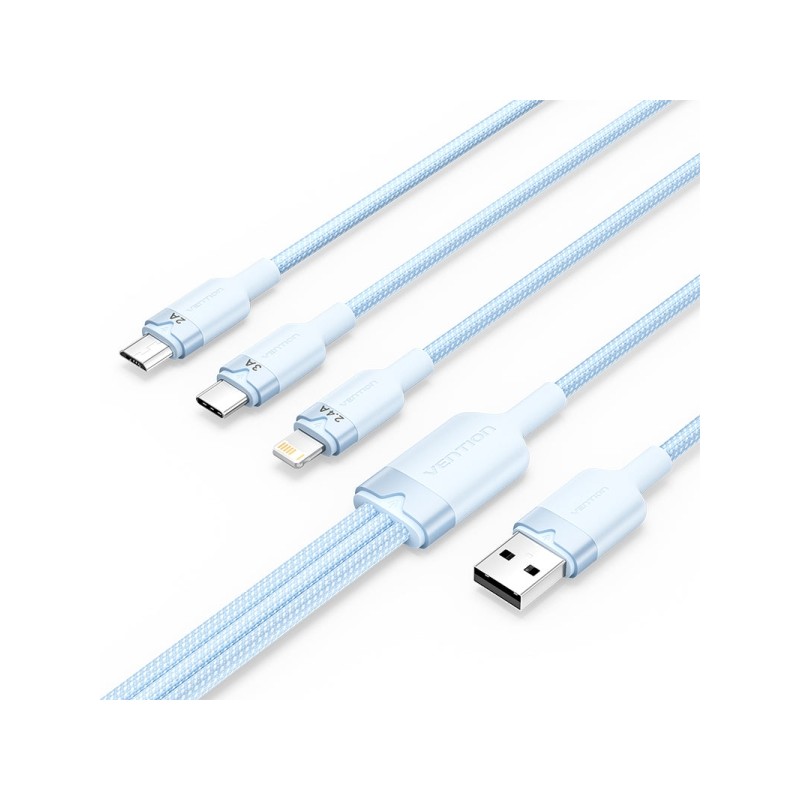 Vention Cavo da USB-A 2.0 a USB-C. Lightning. Micro-B 3A - 1.5 m - Intrecciato - Blu - Colore blu
