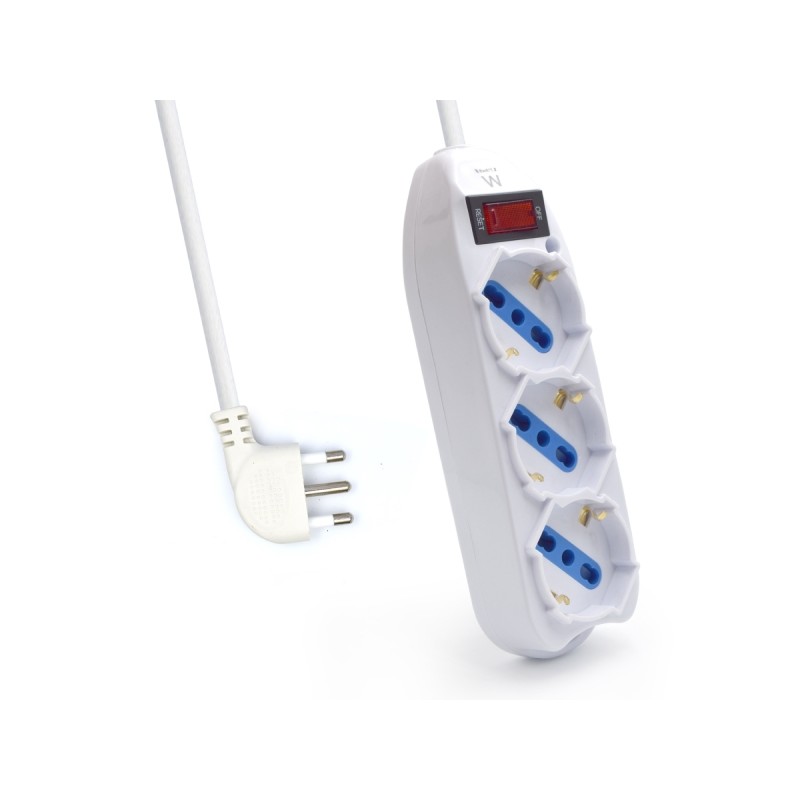 Striscia elettrica Ewent con 3 prese tipo L/F (Schuko) 10/16A - Interruttore On/Off - Presa angolare piatta italiana - C