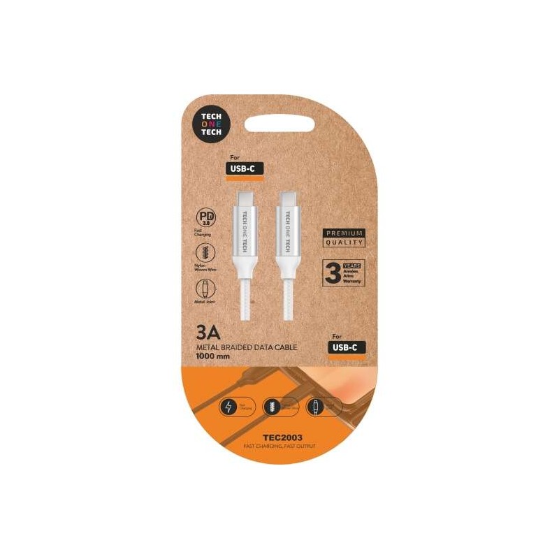 Cavo TechOneTech USB-C PD 3.0 maschio a USB-C maschio 1 m - Rivestimento in nylon intrecciato