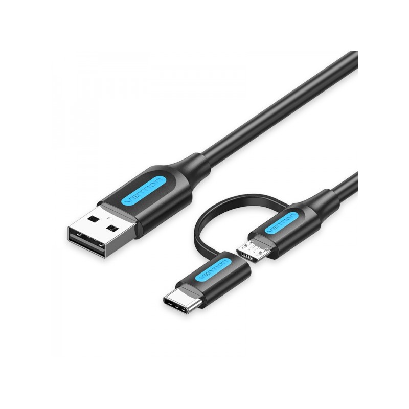 Vention Cavo da USB 2.0 maschio a MicroUSB+USB-C maschio - 0.5 m - 3A 60W 480Mbps - Colore nero