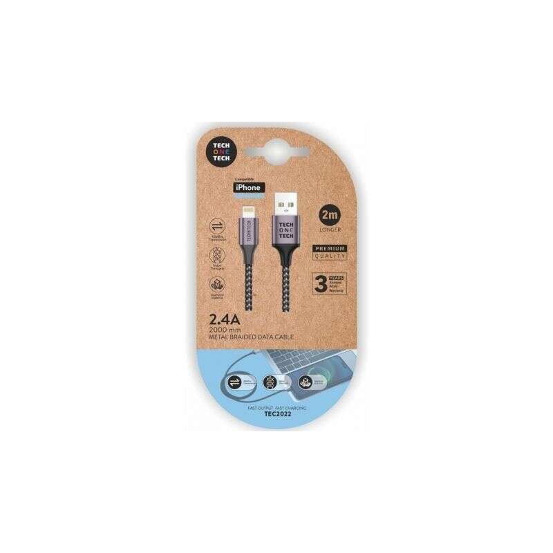 Cavo TechOneTech USB-A maschio a Lightning maschio da 2 m - rivestito in nylon intrecciato