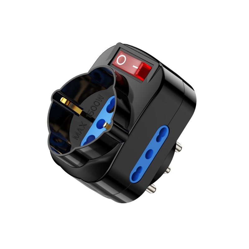 Ewent 3 prese a muro - 3x prese italiane tipo L/ Schuko 10/16A - 2 prese L + 1 presa L/F (Schuko) - Interruttore On/Off 