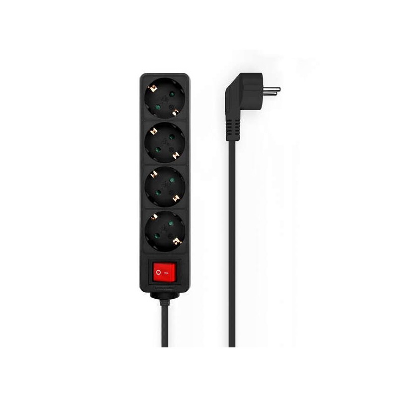 Base Multipla Aisens 4 Prese con Interruttore con Cavo 3×1.5mm2 - 1.4m - Colore Nero