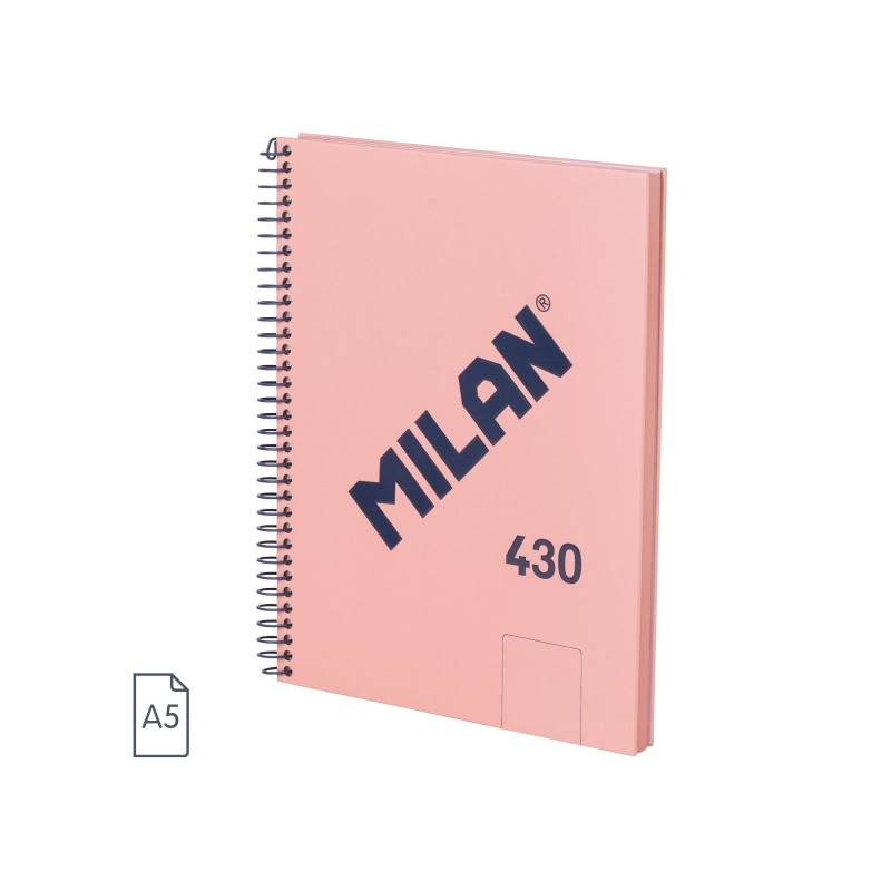 Milan 430 Since 1918 Quaderno A5 con spirale - Fogli bianchi - 80 fogli da 95 g - Copertina rigida - Colore rosa