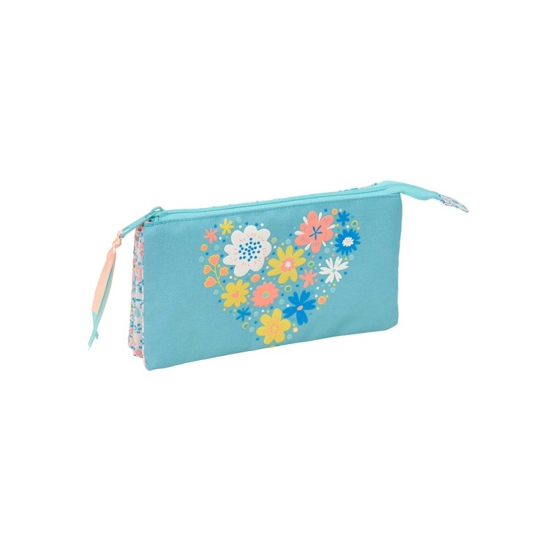 Safta Moos Fiori Portatutto - 3 scomparti con cerniere - 0.6 L - 220x30x120 mm - Colore azzurro chiaro