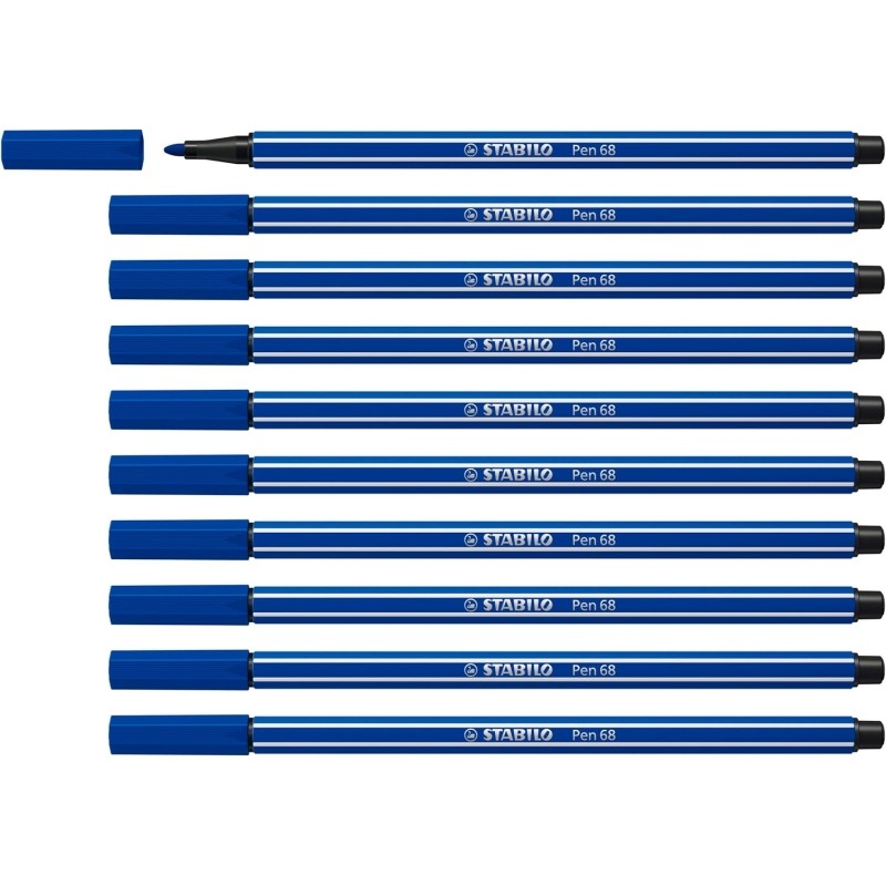 Stabilo Pen 68 Pennarello a punta in fibra - Larghezza tratto circa 1 mm - Inchiostro a base d'acqua - Colore blu marino