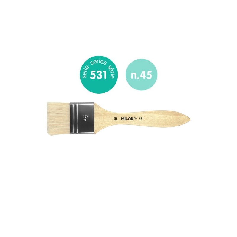Milan 531 Pennello per vernici e colori a olio da 45 mm - Setole naturali - Manico corto - Colore legno chiaro
