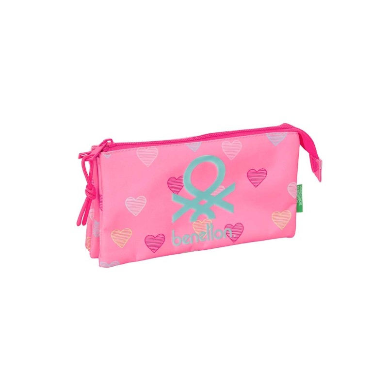 Safta Benetton Heart Borsa multiuso - 3 scomparti con cerniera - Tasca interna - 0.6 L - 220x30x120 mm - Colore rosa