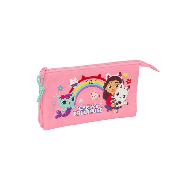 Safta Gabby's Dollhouse Borsa portaoggetti - 3 scomparti con cerniera - Tasca interna centrale - 22x12x3 cm - Colore ros